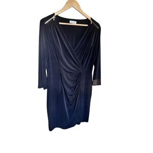 Calvin Klein Ruched Faux Wrap Jersey Dress Black sz 14